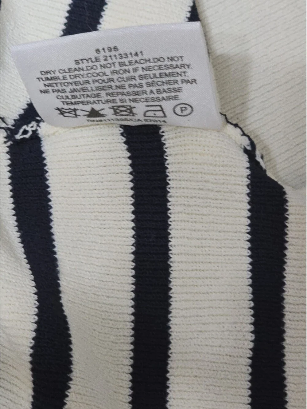 Tory Burch Sweater Small S Cream Navy Blue Striped Ribbed Knit Chevron Back Logo